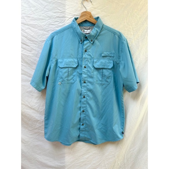Lot of 2 LB Tech Fishing Shirt Short Sleeve Button Down Outdoor Camp Mens Medium - Picture 1 of 10
